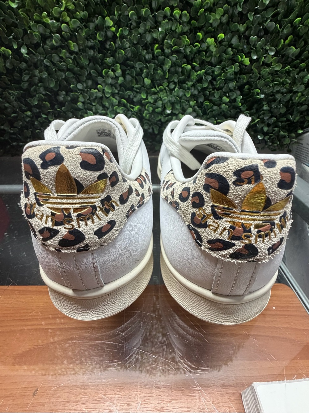 adidas White Stan Smith Sneakers with Leopard Heel Tab EUC - Picture 4 of 9